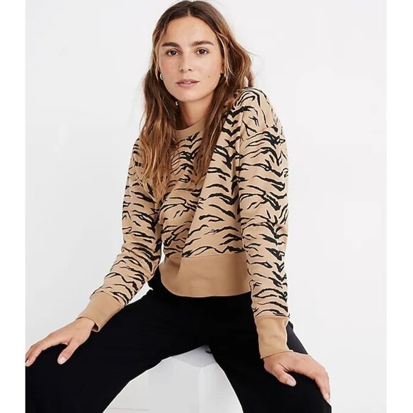 Madewell Crop Sweatshirt in Tiger Stripe AF979 Long Sleeves Cropped Fit Size XS - Picture 2 of 10